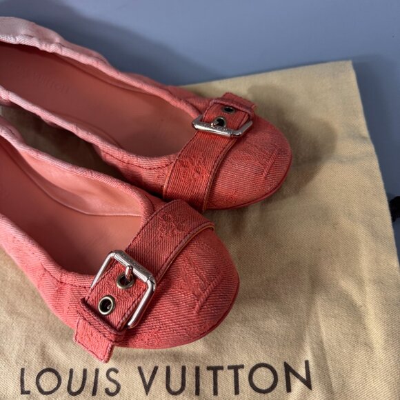 100% Authentic Louis Vuitton Two Tone Denim Buckle Scrunch Ballet Flats Size 41 - Picture 9 of 15